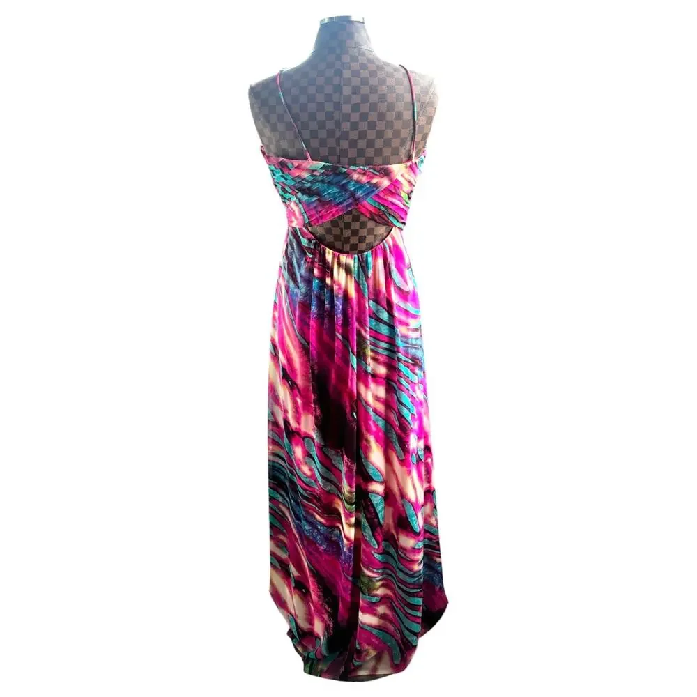 Betsy & Adam Maxi Dress Size 8 Pink Abstract Print Jeweled Empire Waist Formal